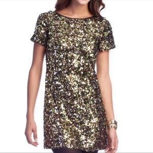 Tibi Confetti Gold & Silver Sequin Mini Dress with Scoop Back, size 4